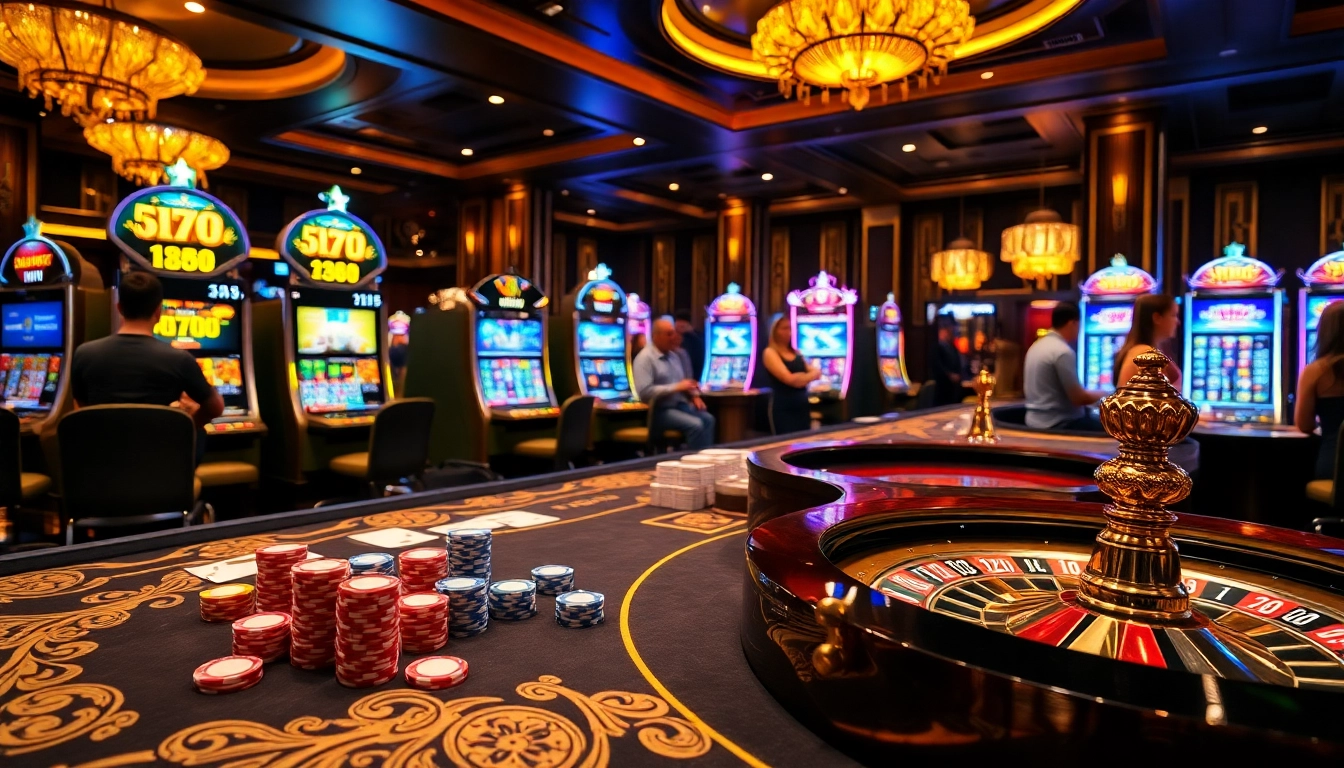 Jeu palpitant dans un cadre de casino en ligne 2026 luxueux avec poker et roulette.