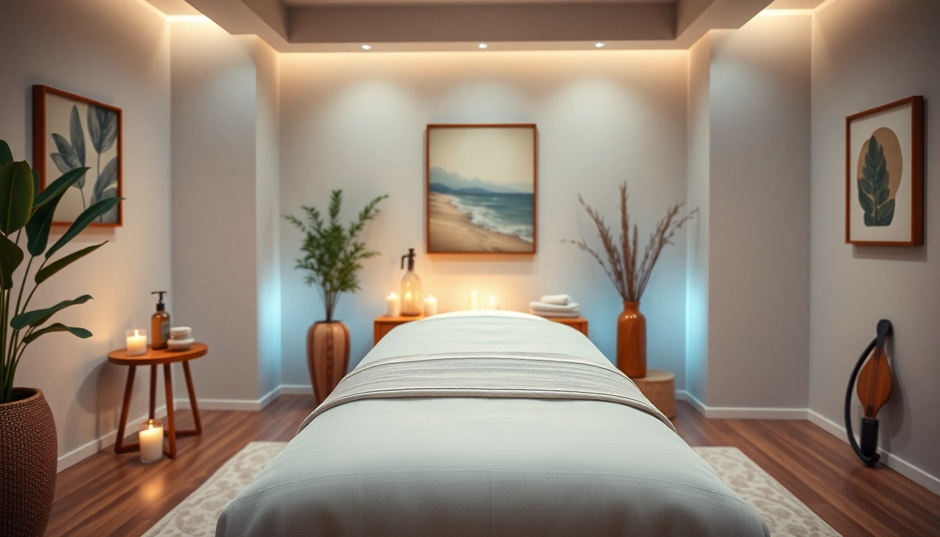Relaxing space for 출장마사지 with soft lighting and calming decor.