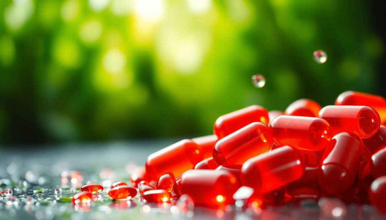 Infusing energy through natural astaxanthin capsules against vibrant green algae.