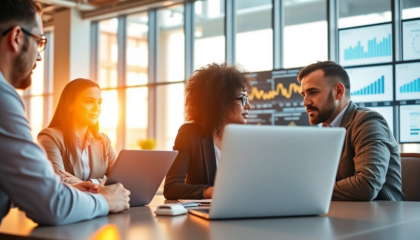 Discussing B2B competitive intelligence strategies in a modern office environment.