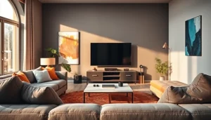 Showcasing an iron tv in a cozy modern living room setup.
