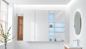 Präsentation des sonni Spiegelschrank mit modernem Design und LED-Beleuchtung im Badezimmer.