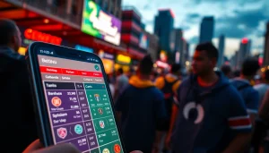 Highlighting the best sports betting sites Brazil with an engaging smartphone interface and vibrant city atmosphere.