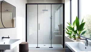 Admirez la paroi de douche sirhona en verre trempé, élégante et moderne, dans une salle de bain contemporaine.