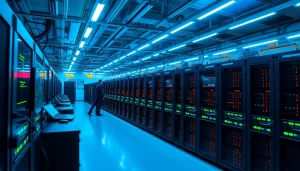 Advanced mining rigs in a high-tech facility, representing the best crypto mining site in 2025.