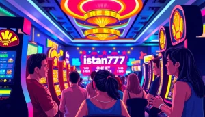 Menikmati permainan slot online istana777 bet dengan pemain antusias dan mesin slot berwarna-warni.