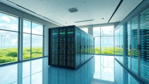 Smart AI cloud mining facility showcasing innovative technology and renewable energy sources for crypto cloud mining.