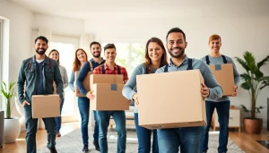 Best moving company in Vancouver team efficiently moving boxes in a sunny home setting.