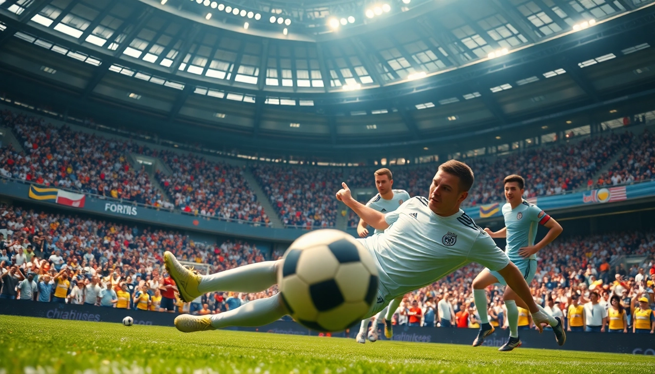 Dynamic soccer scene showcasing لاعب goalkeeper during a thrilling match, highlighting ตารางบอล วันนี้ events.