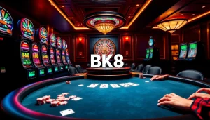 Players engaging in high-stakes poker while accessing bk8 login at a luxurious casino.