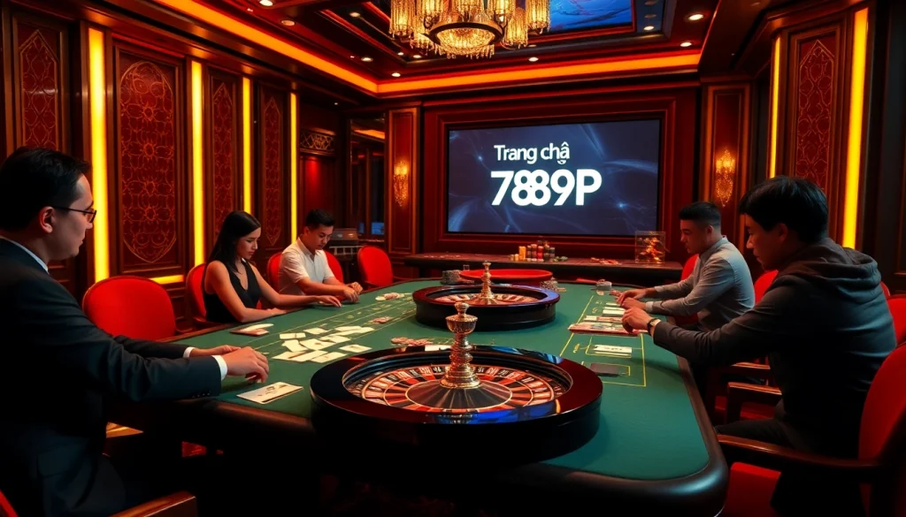 Engage with casino excitement at Trang chủ 789P, featuring players at a vibrant gaming table.