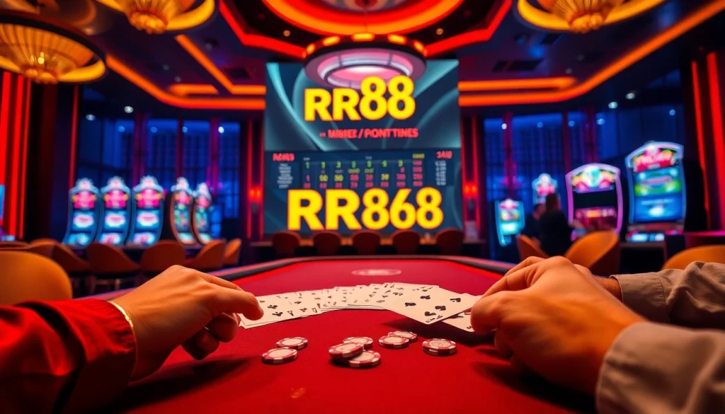 Experience the thrill of gambling at RR88 with vibrant casino tables and engaging gameplay.
