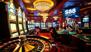 Exciting gaming experience at S88 casino with vibrant slot machines and roulette.
