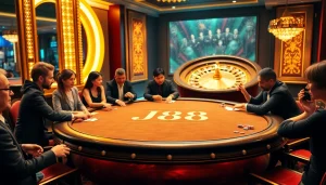 Experience thrilling poker action at the luxurious J88 casino gaming table.