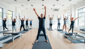 台東区の明るいスタジオで行われるピラティスのクラス。初心者と愛好者のための運動と温かい雰囲気を紹介。