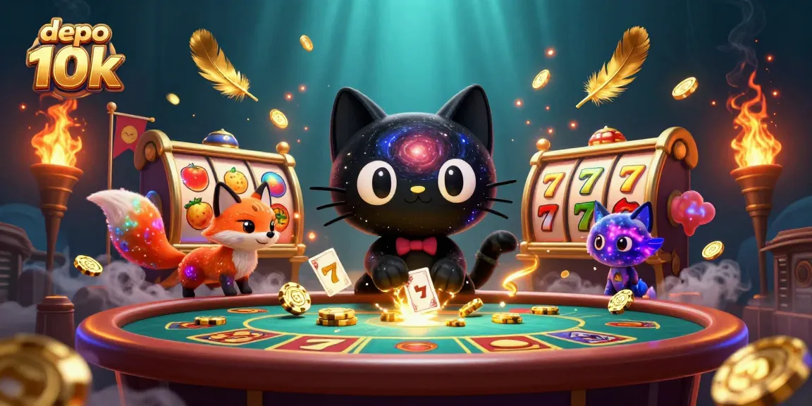 Engage with depo 10k slots gameplay in a vibrant cosmic casino atmosphere featuring dynamic characters.
