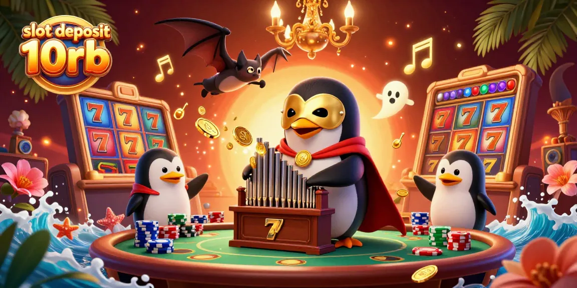 Engage in thrilling casino action with the vibrant scene showcasing slot deposit 10rb, where lucky symbols and characters animate excitement.